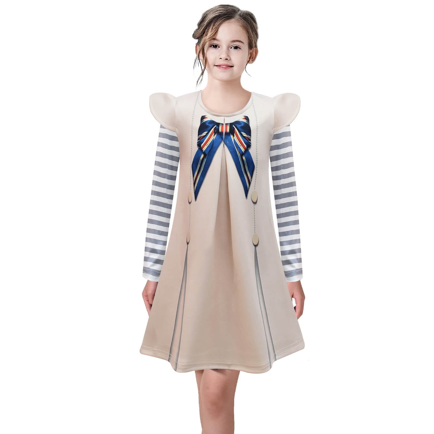 Girls M3gan Costume Long Sleeve Shirt  and Dress 2pcs Suit AI Doll M3GAN Outfit Wig for Cosplay