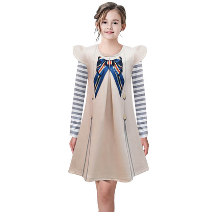 Girls M3gan Costume Long Sleeve Shirt  and Dress 2pcs Suit AI Doll M3GAN Outfit Wig for Cosplay