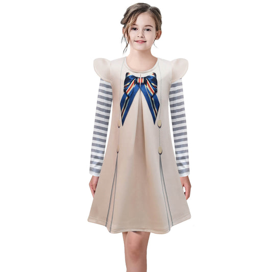 Girls M3gan Costume Long Sleeve Shirt  and Dress 2pcs Suit AI Doll M3GAN Outfit Wig for Cosplay