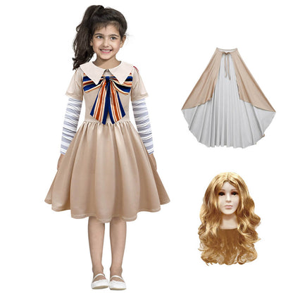 Girls M3GAN Dress Costume Horror Movie M3GAN Dress for Kids Halloween Robot Doll Cosplay Outfit Wig Full Set