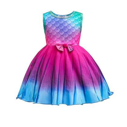Kids Mermaid Dress Girls Sea Princess Dress Party Rainbow Dress Up Clothes