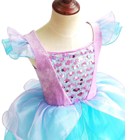 Girls Mermaid Princess Dress With Shiny Sequin Birthday Party Holiday Costume For Age 3-10