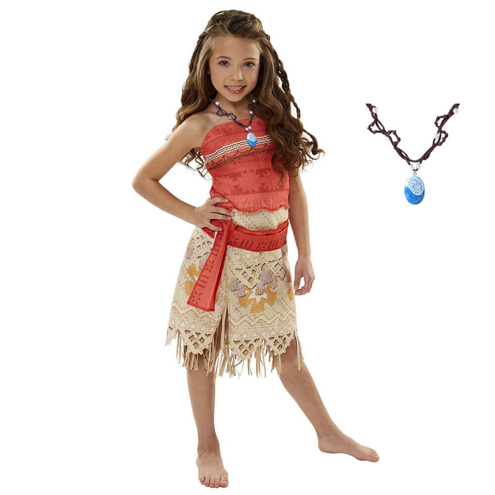 Moanna Costume Adult and Kids Polynesian Princess Cosplay Dress with Necklace