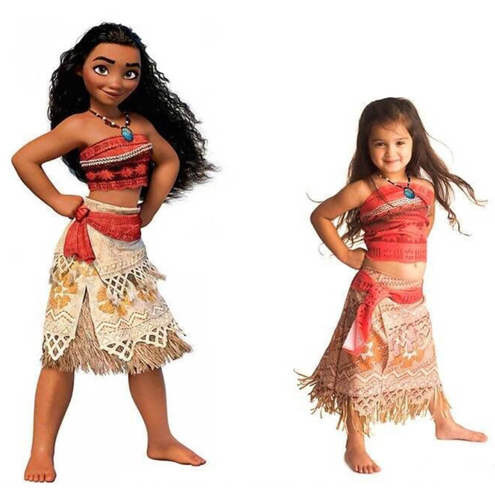 Moanna Costume Adult and Kids Polynesian Princess Cosplay Dress with Necklace