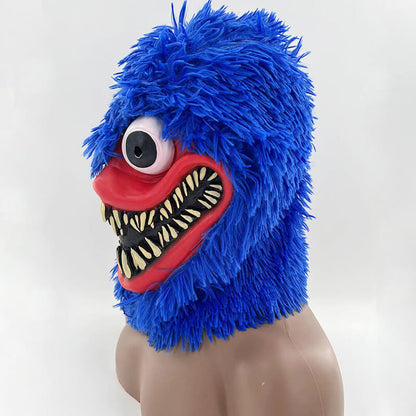 Funny Poppy Playtime Blue Plush Helmet 3D Huggy Wuggy Full Head Mask for Cosplay