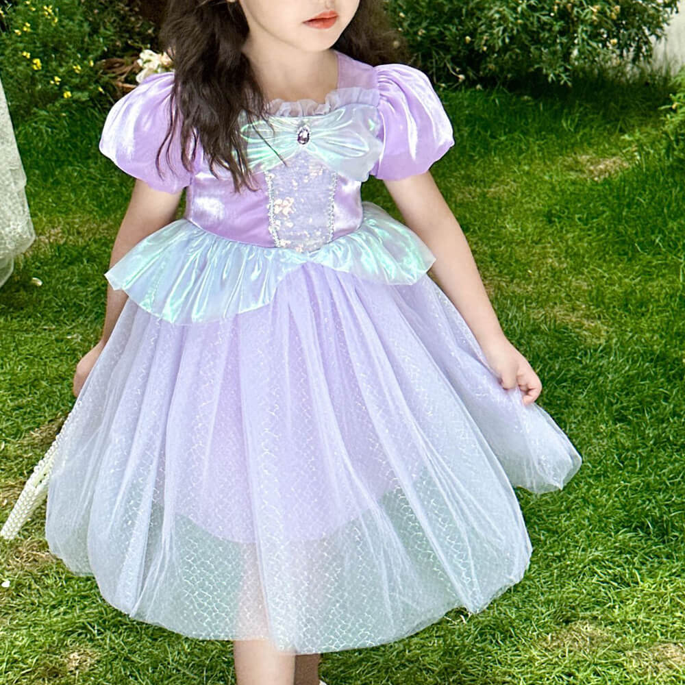 Puff sleeve Little Mermaid Dress with Sparkly Sequins Girls Mermaid Tutu Dress Birthday Dress