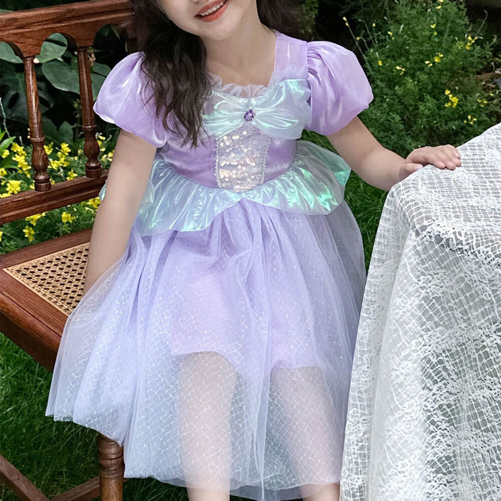 Puff sleeve Little Mermaid Dress with Sparkly Sequins Girls Mermaid Tutu Dress Birthday Dress