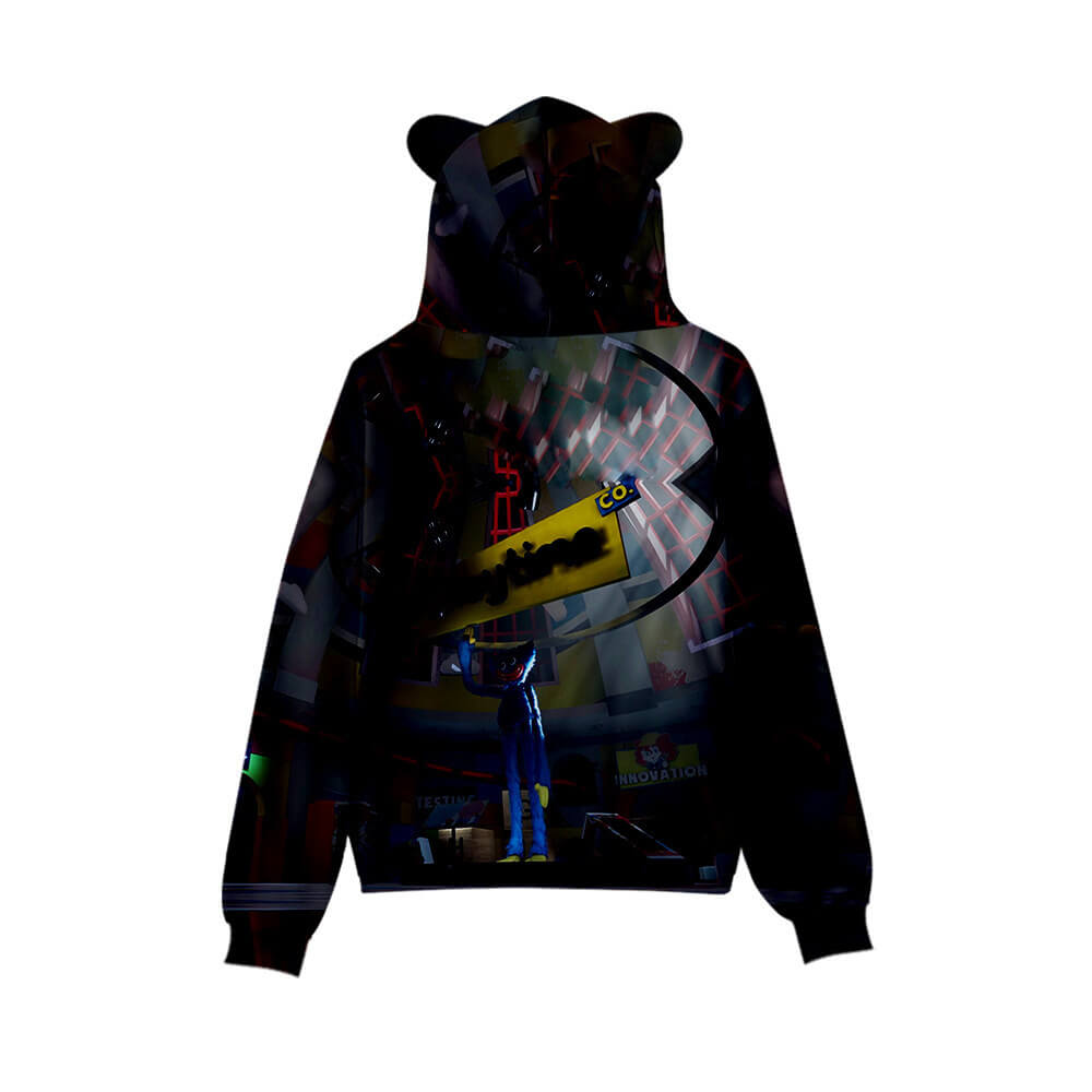 Cute Boys Girls Poppy Playtime Hoodie Kids Funny Huggy Wuggy Sweatshirt with Cat Ear