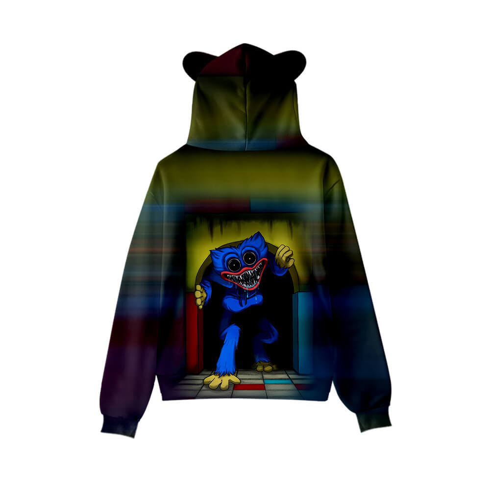 Cute Boys Girls Poppy Playtime Hoodie Kids Funny Huggy Wuggy Sweatshirt with Cat Ear