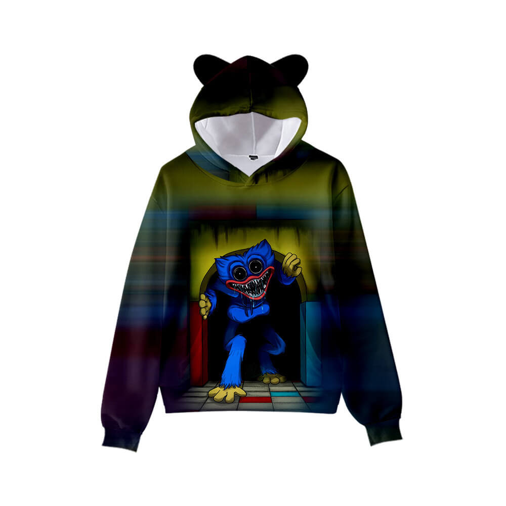 Cute Boys Girls Poppy Playtime Hoodie Kids Funny Huggy Wuggy Sweatshirt with Cat Ear