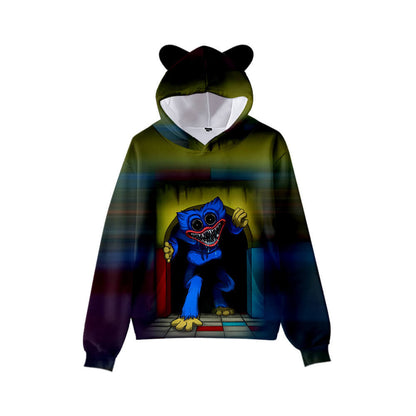 Cute Boys Girls Poppy Playtime Hoodie Kids Funny Huggy Wuggy Sweatshirt with Cat Ear