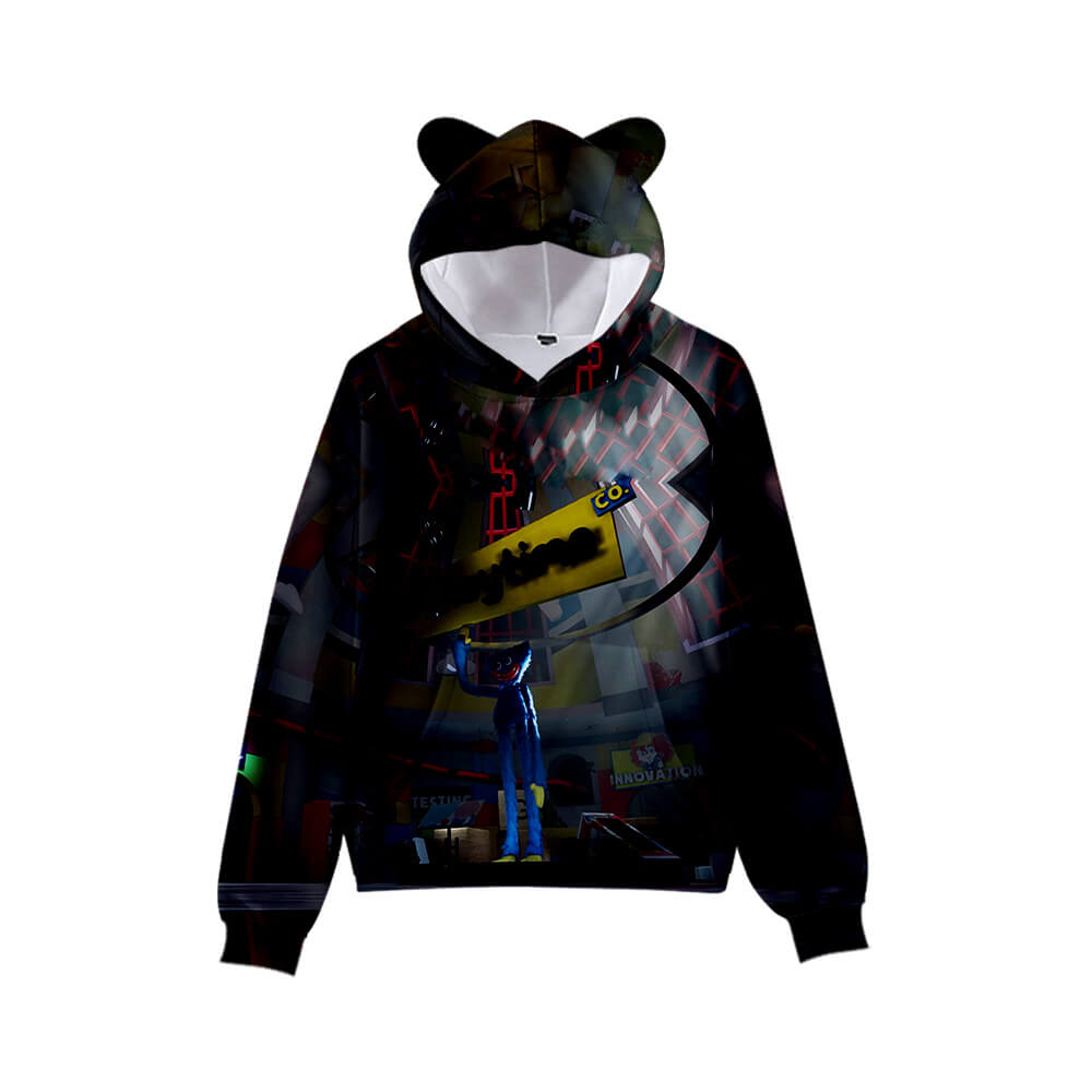 Cute Boys Girls Poppy Playtime Hoodie Kids Funny Huggy Wuggy Sweatshirt with Cat Ear