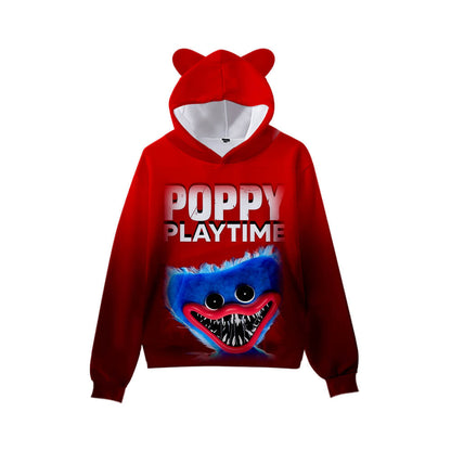 Cute Boys Girls Poppy Playtime Hoodie Kids Funny Huggy Wuggy Sweatshirt with Cat Ear