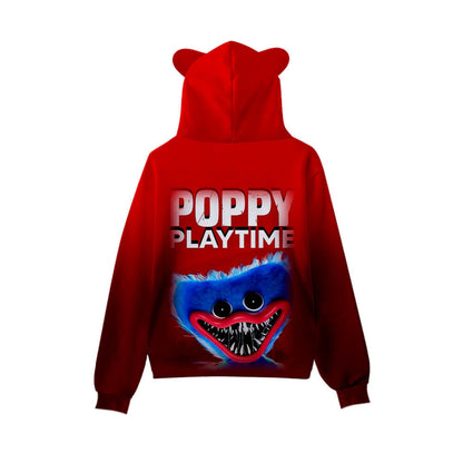 Cute Boys Girls Poppy Playtime Hoodie Kids Funny Huggy Wuggy Sweatshirt with Cat Ear