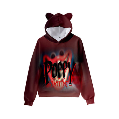 Cute Boys Girls Poppy Playtime Hoodie Kids Funny Huggy Wuggy Sweatshirt with Cat Ear
