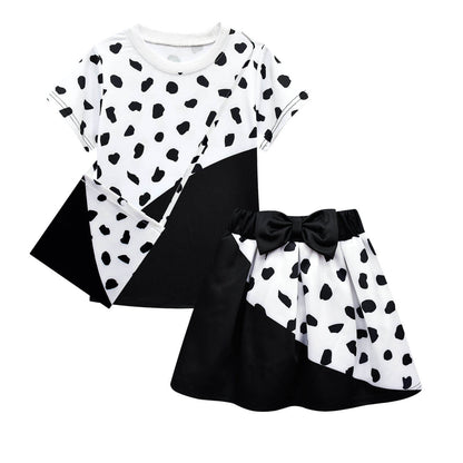 Girls Cruella Costume Kids Deville T-shirt Skirt 2pcs Set Summer Outfit Age 2-12Y