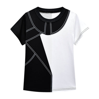 Toddler Girls Cruella Costume Tees Skirt Bag 3pcs Suit Black White Color Matching T-shirt and Dress