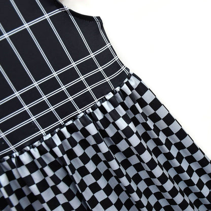 Baby Girl Cruella Dress Classic Deville Black White Plaid Dress Bag Costume Set for Halloween Cosplay