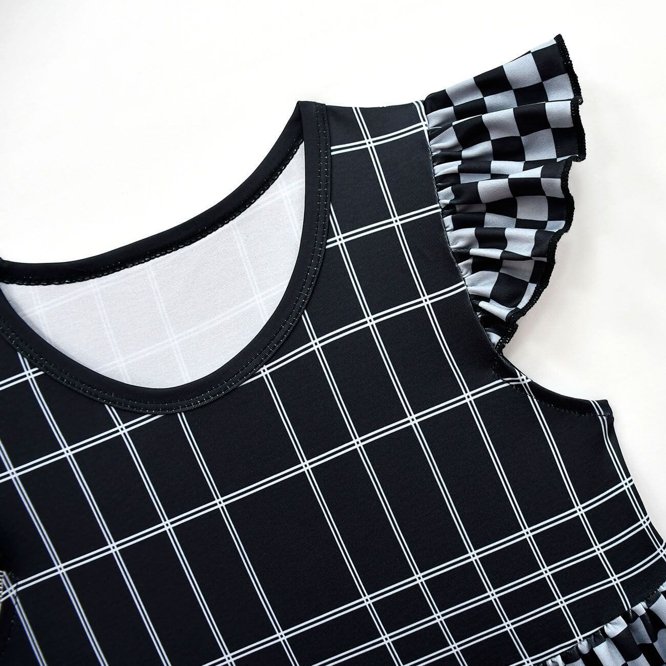 Baby Girl Cruella Dress Classic Deville Black White Plaid Dress Bag Costume Set for Halloween Cosplay