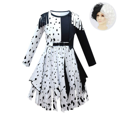 Girls White/ Black Tassel Dress Halloween Costume for Cosplay