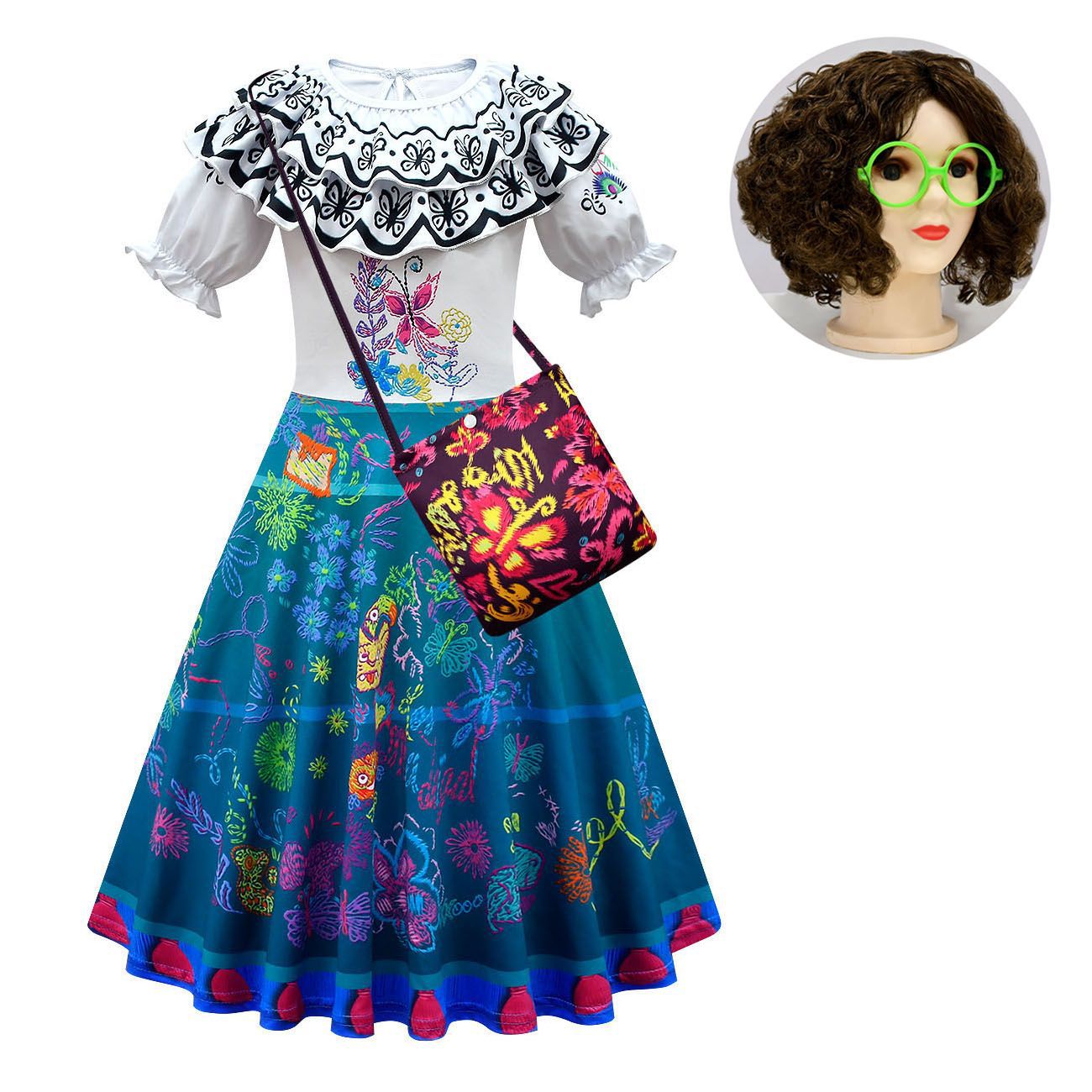 Kids Mirabel Madrigal Cosplay Dress Puff Sleeve High Waist Cosplay Outfit Party Costume