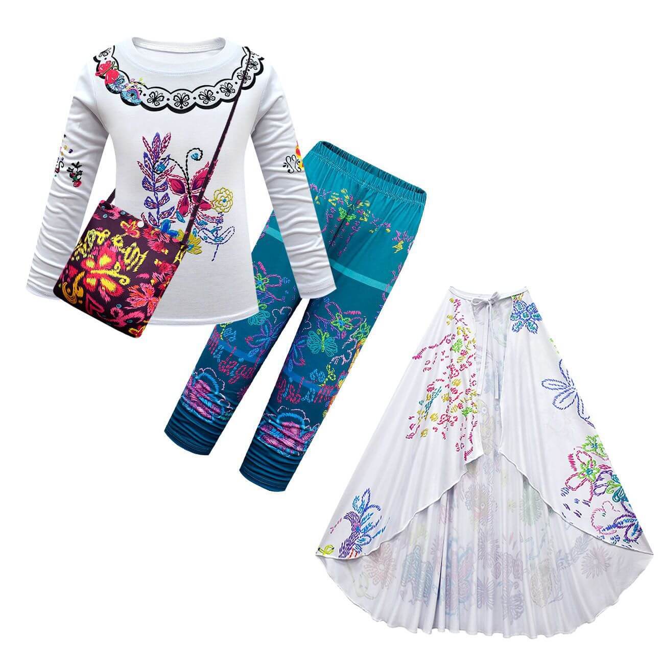 Kids Mirabel Madrigal Cosplay Outfit Long Sleeve Shirt and Pants Set for Halloween