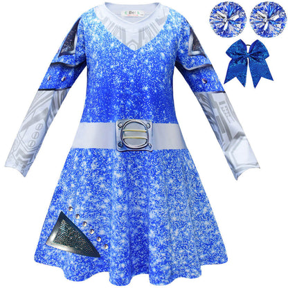 Girls Alien Dress Pom Poms and Headwear Fancy Outfit