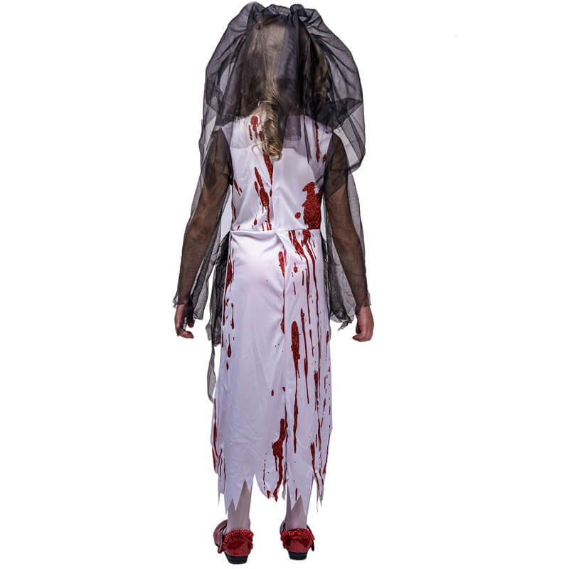 Halloween Girls Zombie Dress Scary Blood Zombie Bride Costume for Role Play