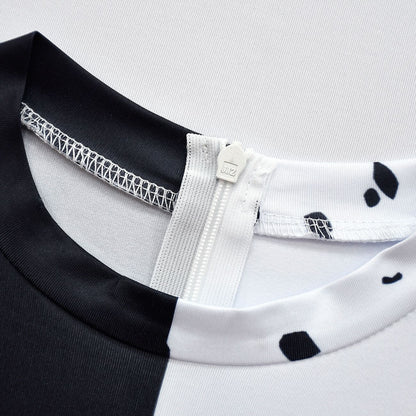 Kids Black/ White Costume Halloween Spotted Jumpsuit with Cloak Full Set for Cosplay