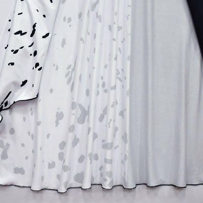 Kids Black/ White Costume Halloween Spotted Jumpsuit with Cloak Full Set for Cosplay