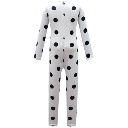 Kids White and Black Spotted Dog Costume Boys Girls Halloween Cosplay Jumpsuit and Cape