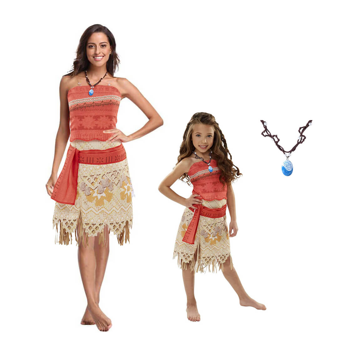 Moanna Costume Adult and Kids Polynesian Princess Cosplay Dress with Necklace
