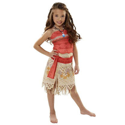 Moanna Costume Adult and Kids Polynesian Princess Cosplay Dress with Necklace