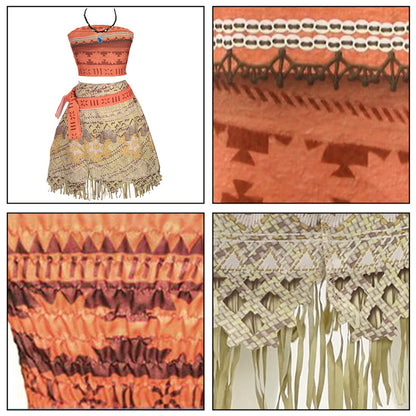 Moanna Costume Adult and Kids Polynesian Princess Cosplay Dress with Necklace