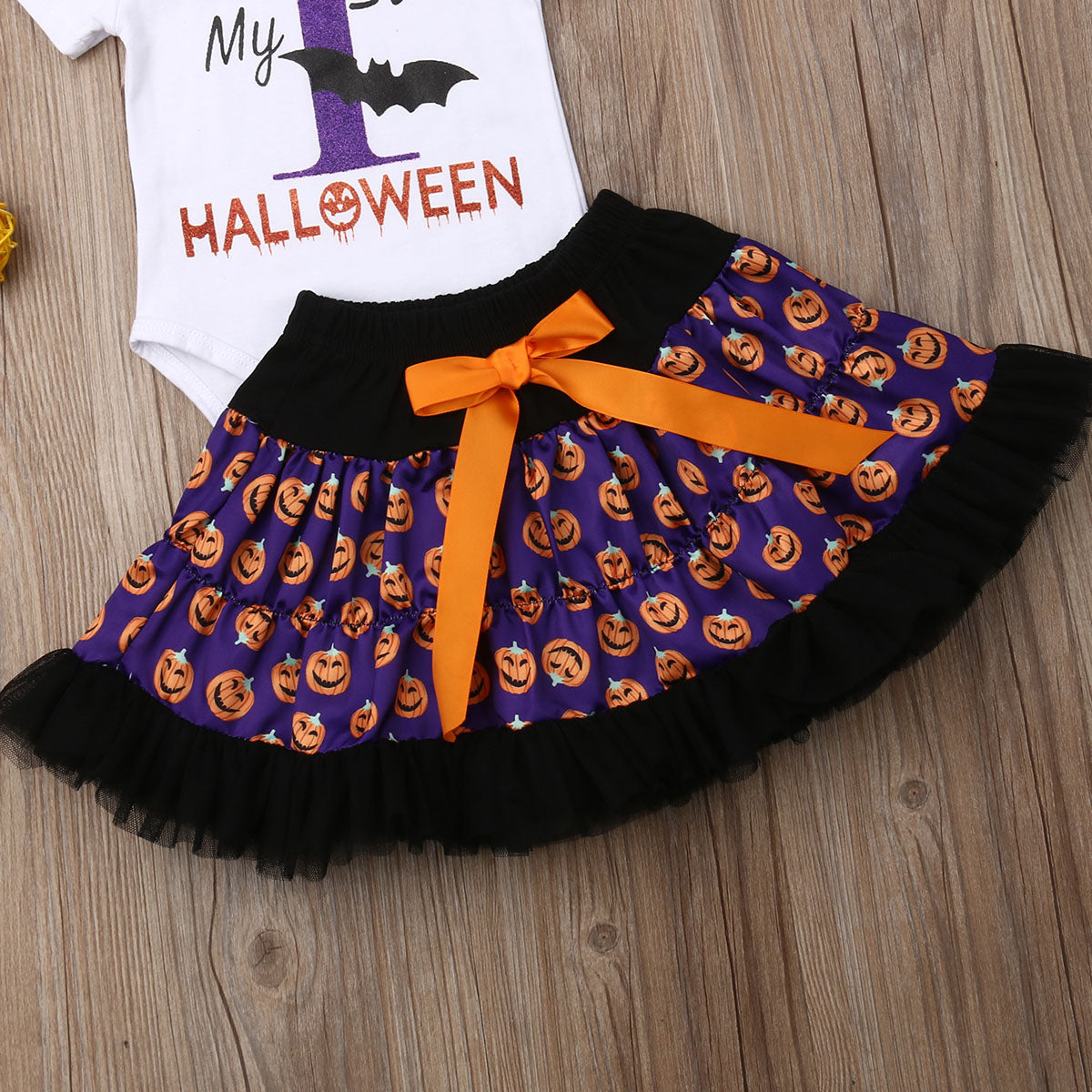 Baby Girls Halloween Romper Tutu Dress Headband Outfits 3PCS