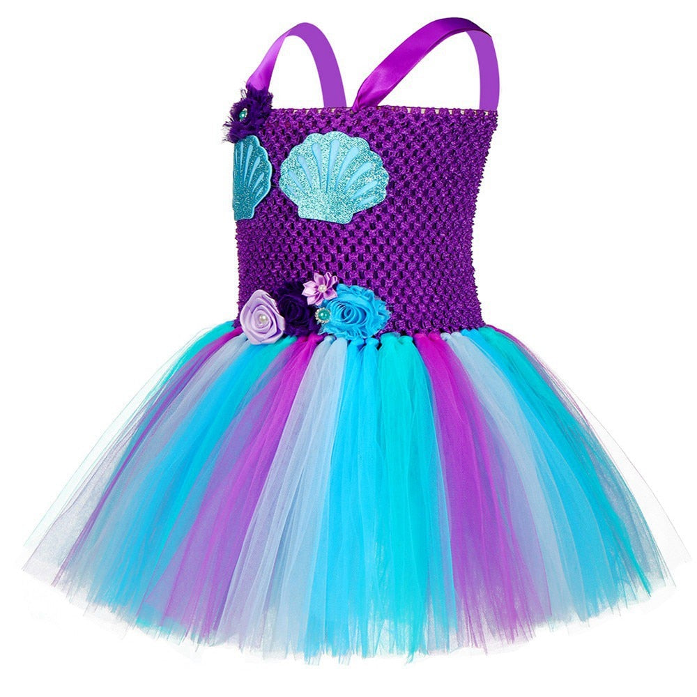 Girls Mermaid Tutu Dress Sea Princess Dress with Headband For 12 Months To 8 Years