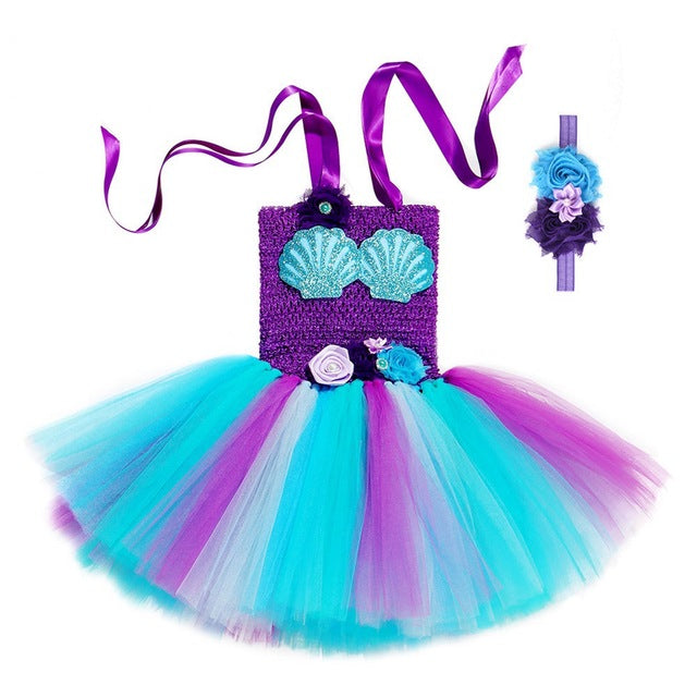 Girls Mermaid Tutu Dress Sea Princess Dress with Headband For 12 Months To 8 Years