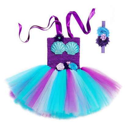 Girls Mermaid Tutu Dress Sea Princess Dress with Headband For 12 Months To 8 Years