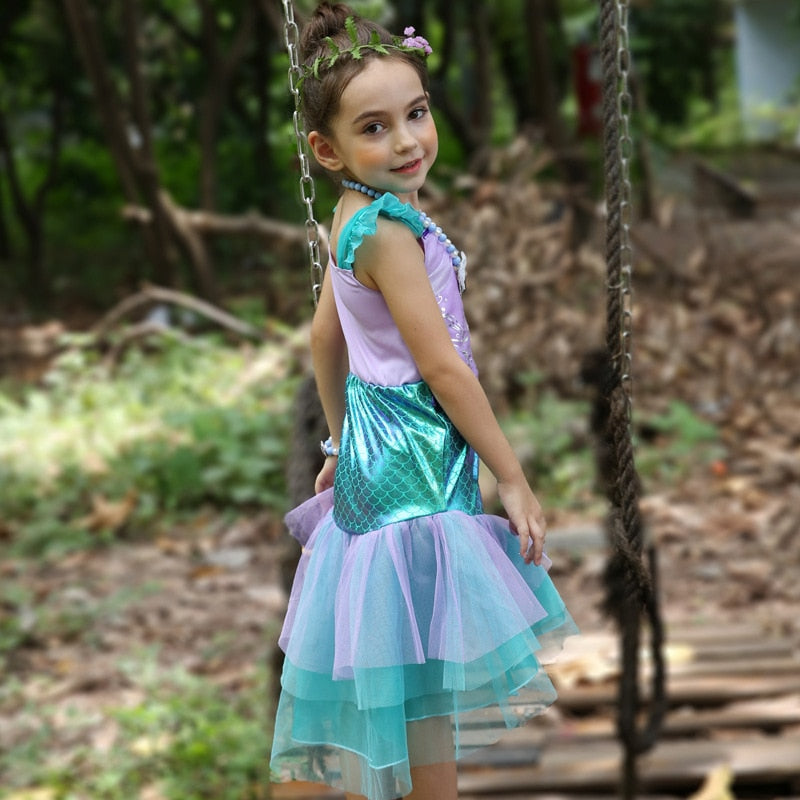 Girls Mermaid Dress Beach Vacation Summer Princess Dress Halloween Carnival Cosplay Costume