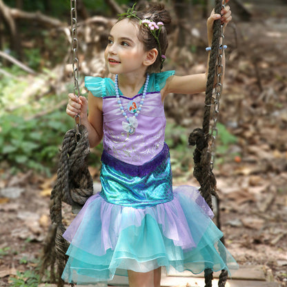 Girls Mermaid Dress Beach Vacation Summer Princess Dress Halloween Carnival Cosplay Costume