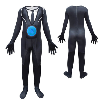 Skibidi Toilet Costume Cameraman Jumpsuit and Mask 2pcs Suit Kids Cosplay Outfit for Halloween