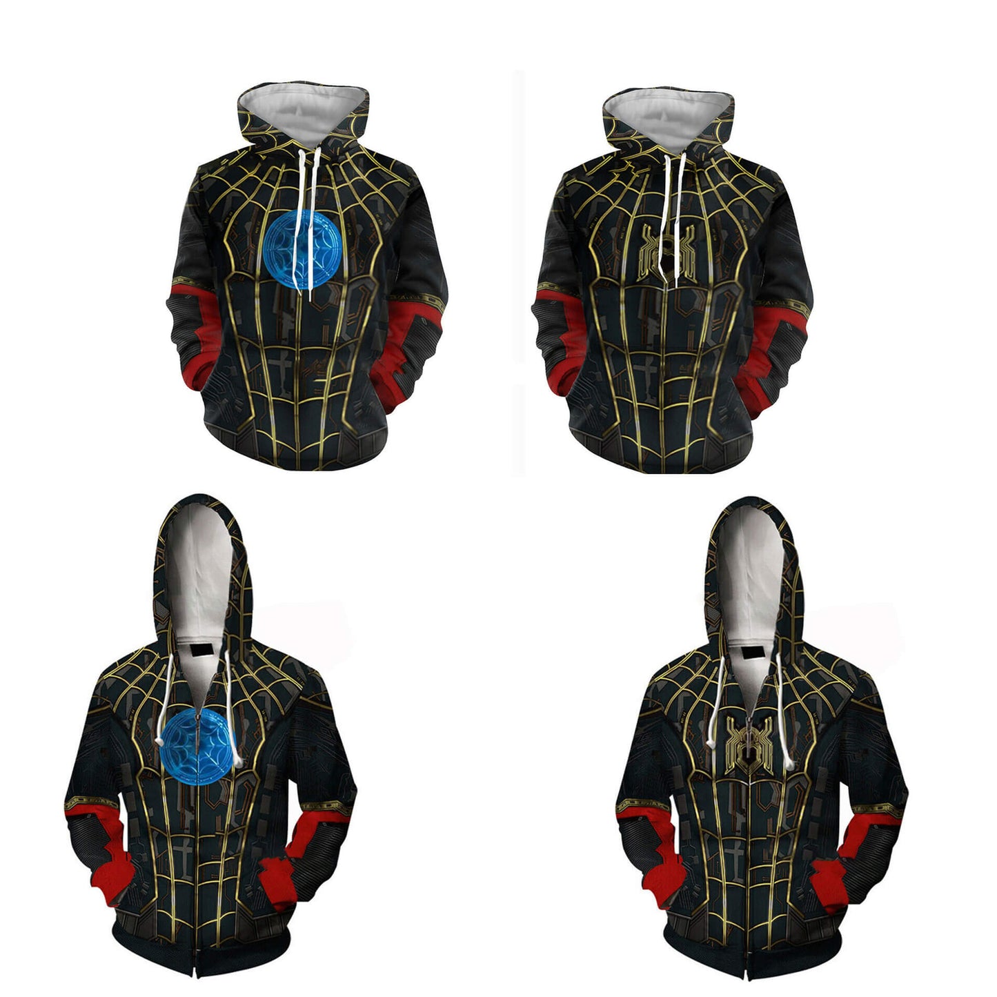 Adult Peter Parker Long Sleeve Hoodie and Zipper Jacket Superhero Spider Costume